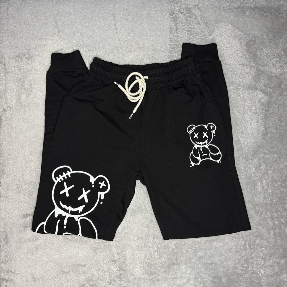 Mens SHEIN Black Jogger Sweatpants with Bear Print